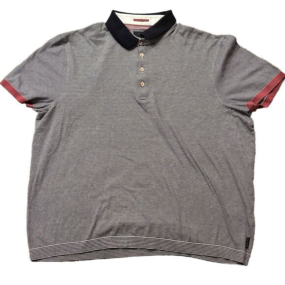 Ted Baker London Men's Navy & White Striped Polo Contrast Collar Size 6 (US XL) - Picture 2 of 9